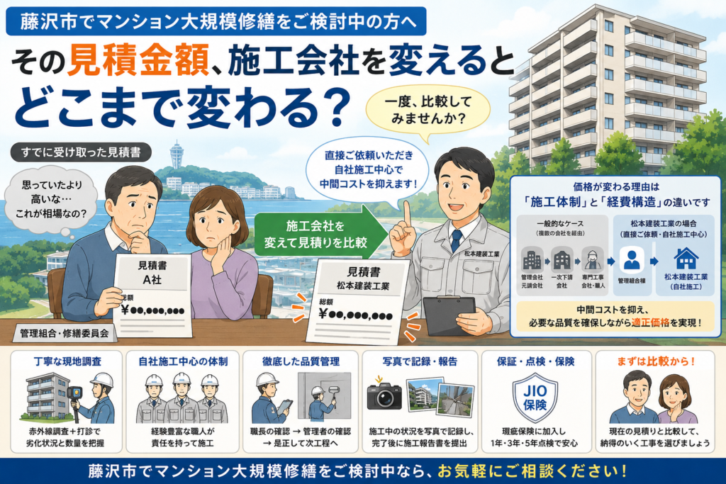藤沢市でマンション大規模修繕をご検討中の方へ|その見積金額、施工会社を変えるとどこまで変わる?