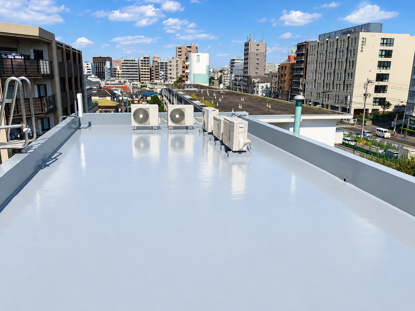 東京都大田区のビル屋上防水工事｜AGCサラセーヌ通気緩衝工法で雨漏りを改善